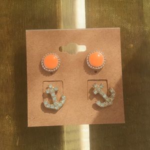 Anchor and bohemian orange stud earrings